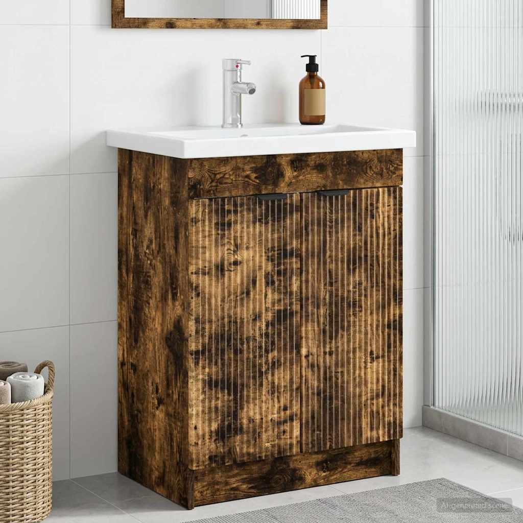 vidaXL Bathroom under Sink Cabinet Smoked Oak 56 x 37.5 x 81 cm 1