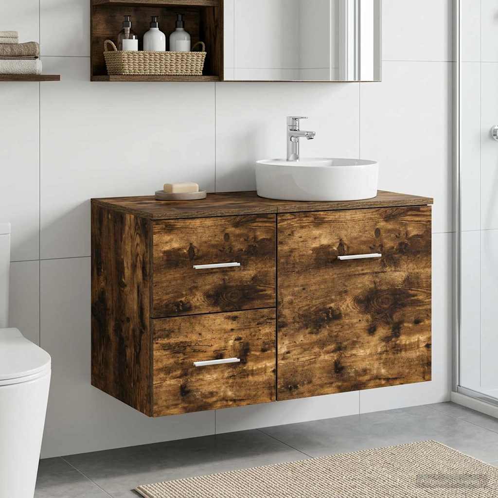 vidaXL Bathroom Cabinet In-between Smoked Oak 30 x 44.5 x 50 cm 1