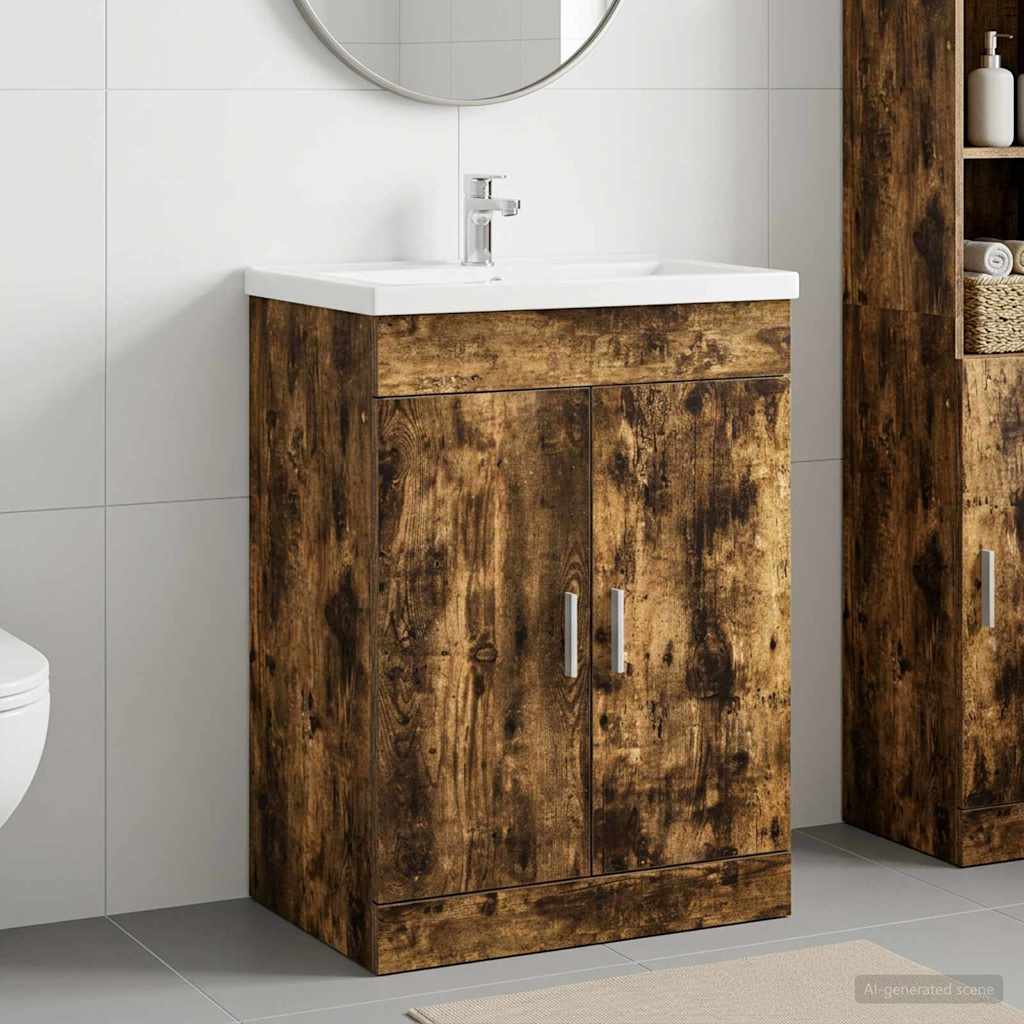 vidaXL Bathroom Under Sink Cabinet Smoked Oak 56 x 37.5 x 81 cm 1