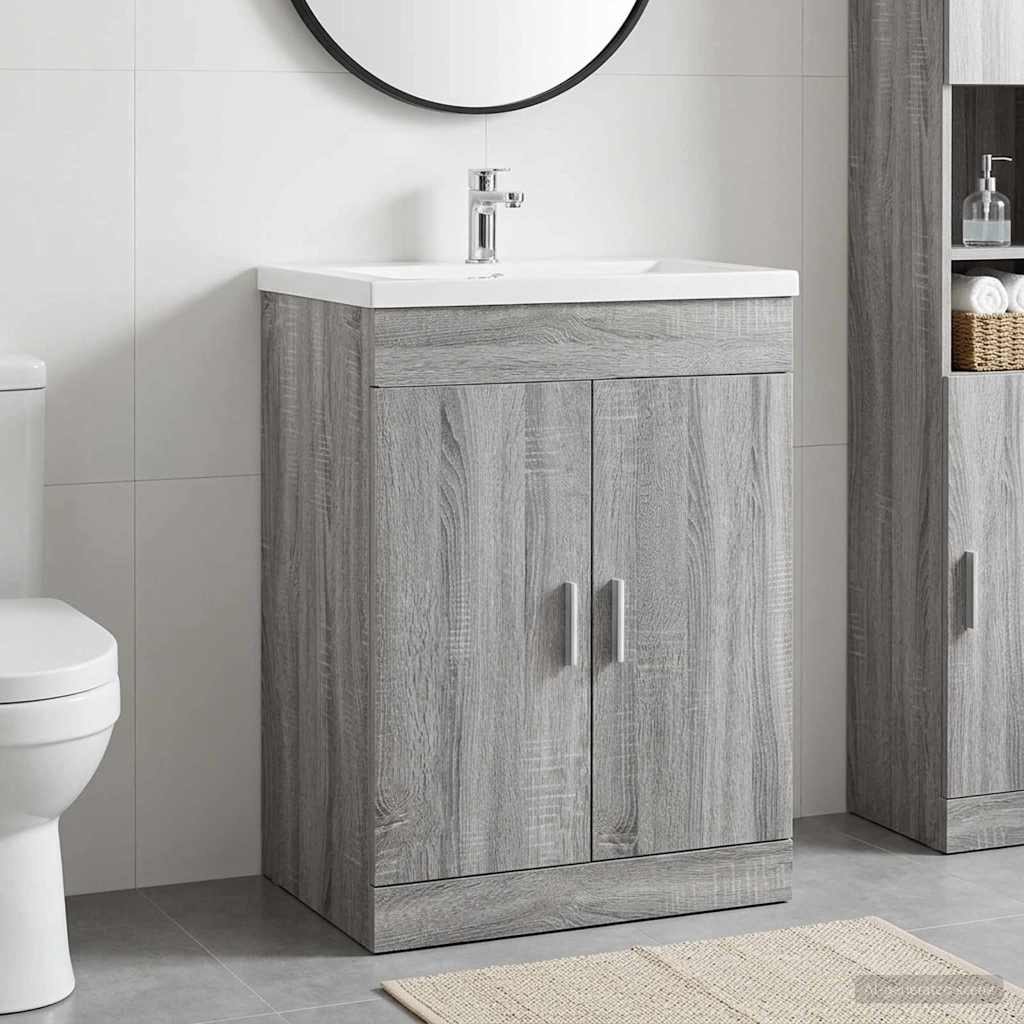 vidaXL Bathroom Under Sink Cabinet Grey Sonoma 56 x 37.5 x 81 cm 1