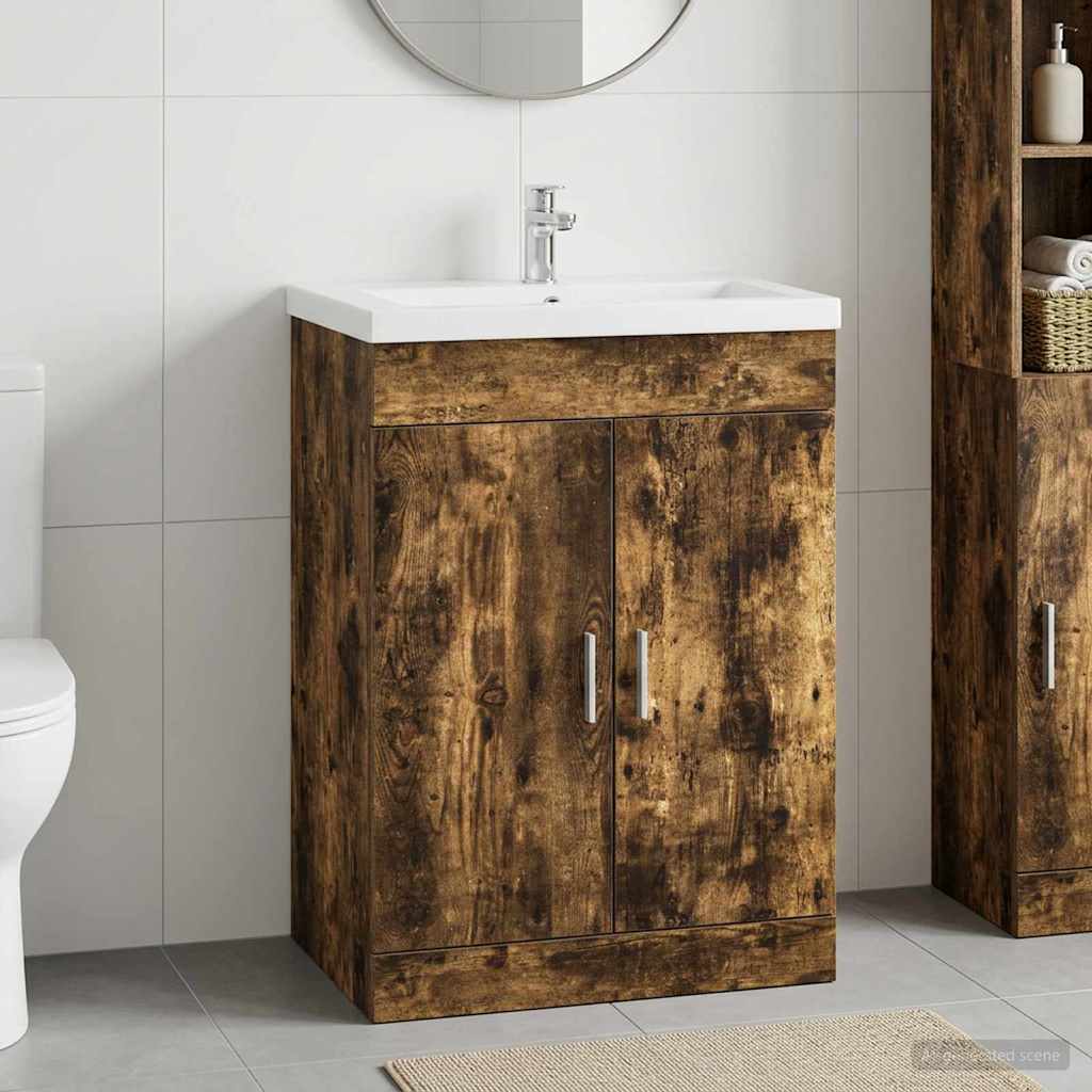 vidaXL Bathroom Under Sink Cabinet Smoked Oak 78.5 x 37.5 x 81 cm 1