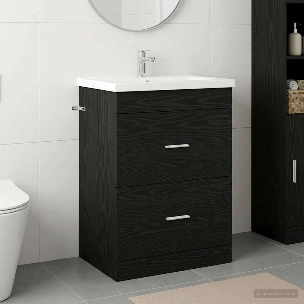 vidaXL Bathroom Under Sink Cabinet Black Oak 56 x 37.5 x 81 cm 1
