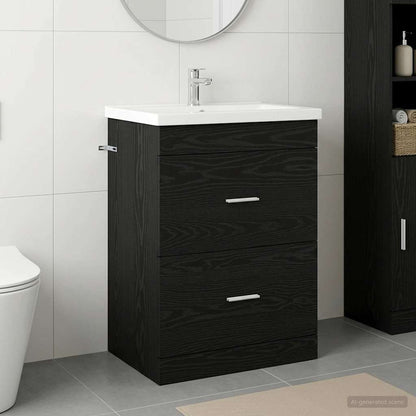 vidaXL Bathroom Under Sink Cabinet Black Oak 56 x 37.5 x 81 cm 1