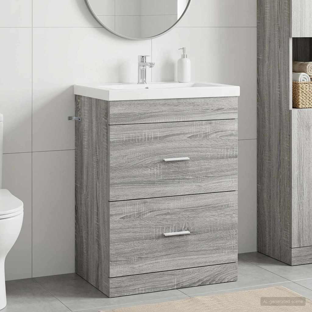 vidaXL Bathroom Under Sink Cabinet Grey Sonoma 56 x 37.5 x 81 cm 1