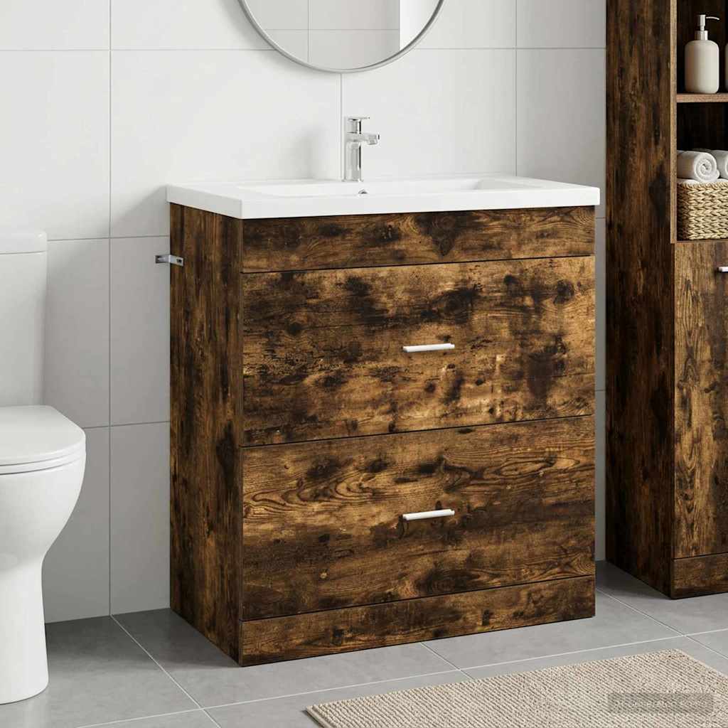 vidaXL Bathroom Under Sink Cabinet Smoked Oak 78.5 x 37.5 x 81 cm 1