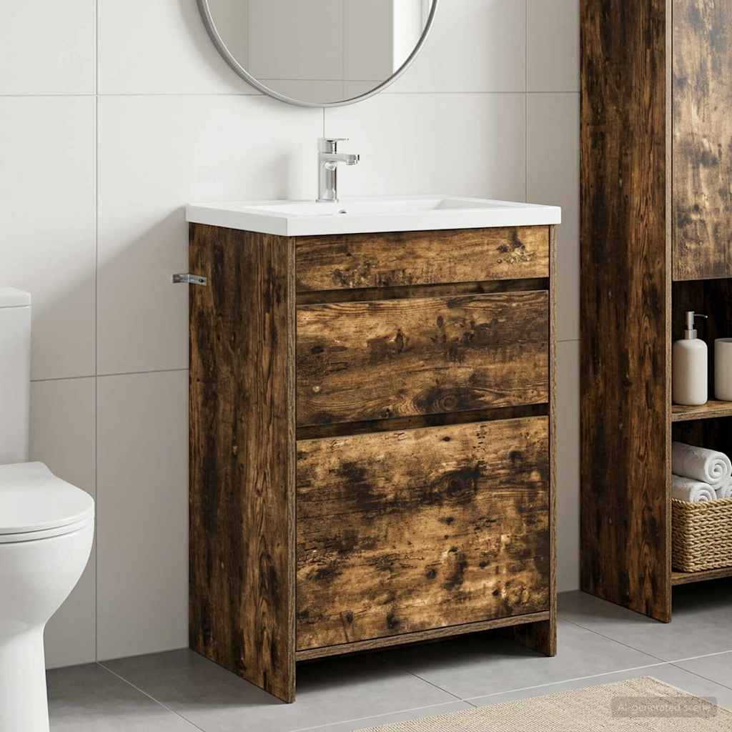 vidaXL Bathroom Under Sink Cabinet Smoked Oak 56 x 37.5 x 81 cm 1
