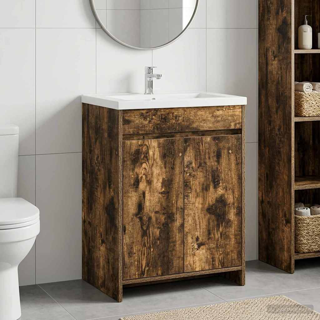 vidaXL Bathroom Under Sink Cabinet Smoked Oak 56 x 37.5 x 81 cm 1