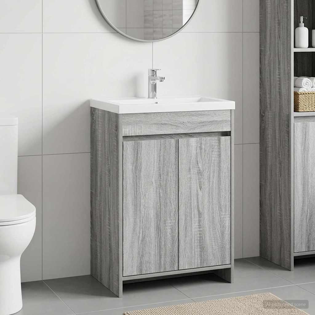 vidaXL Bathroom Under Sink Cabinet Grey Sonoma 56 x 37.5 x 81 cm 1