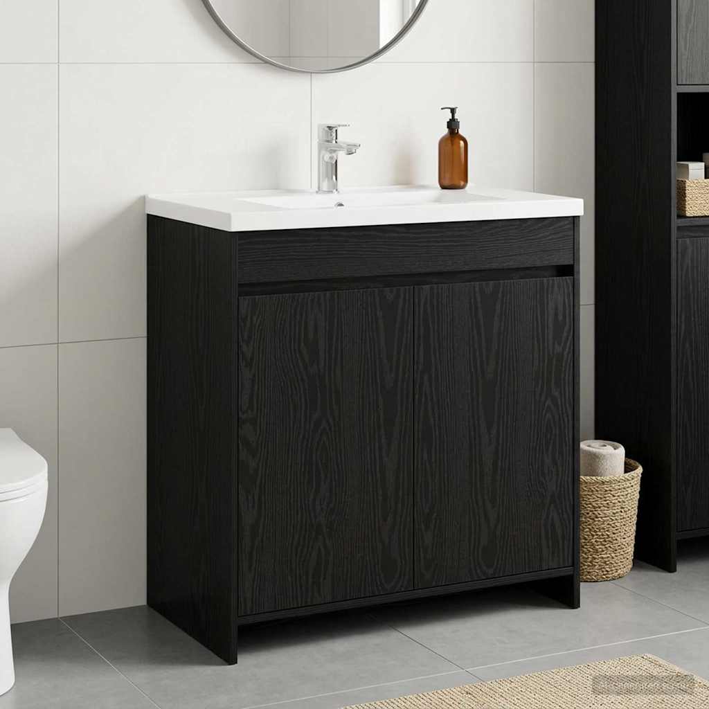 vidaXL Bathroom Under Sink Cabinet Black Oak 78.5 x 37.5 x 81 cm 1