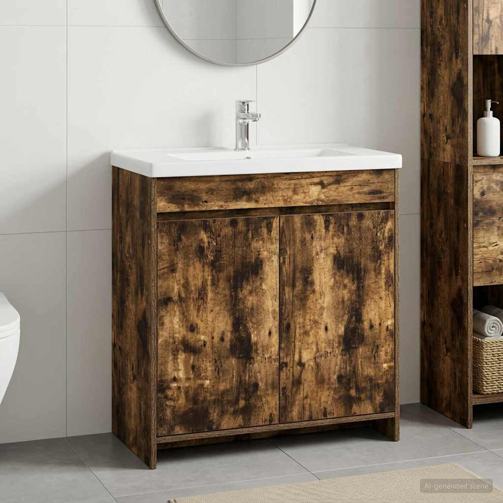 vidaXL Bathroom Under Sink Cabinet Smoked Oak 78.5 x 37.5 x 81 cm 1
