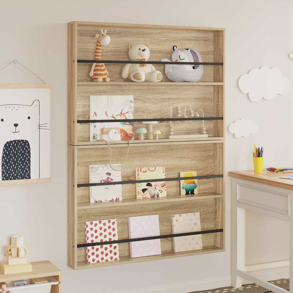 vidaXL Magazine Rack 2 pcs Sonoma Oak 100 x 12 x 70 cm Engineered Wood 4