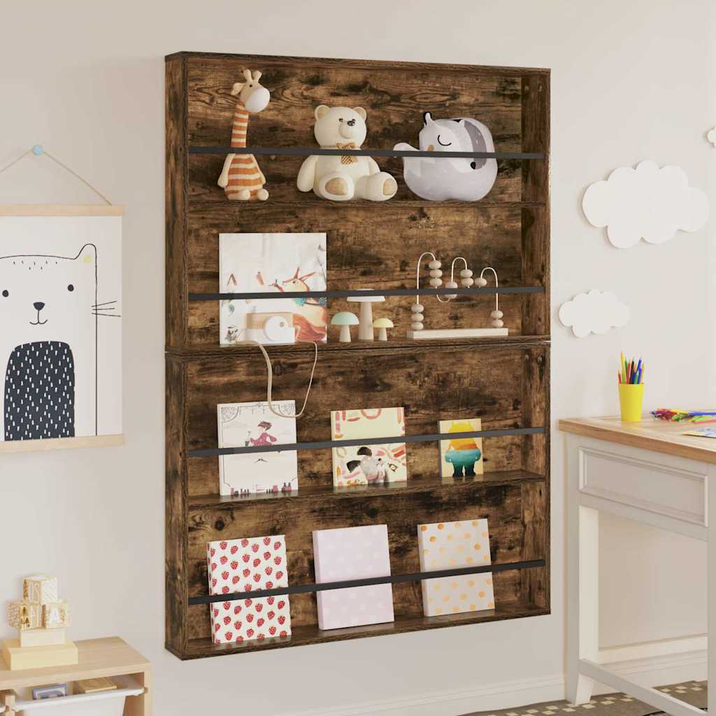 vidaXL Magazine Rack 2 pcs Smoked Oak 100 x 12 x 70 cm Engineered Wood 4