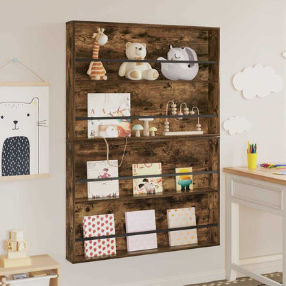 vidaXL Magazine Rack 2 pcs Smoked Oak 100 x 12 x 70 cm Engineered Wood 4