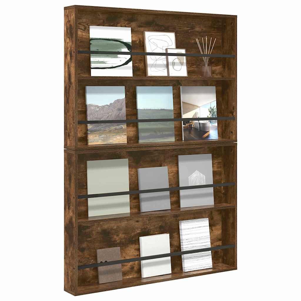 vidaXL Magazine Rack 2 pcs Smoked Oak 100 x 12 x 70 cm Engineered Wood 3