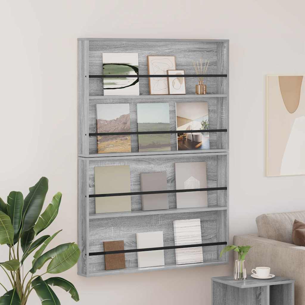 vidaXL Magazine Rack with Shelf 2 pcs Grey Sonoma 100 x 12 x 70 cm 1