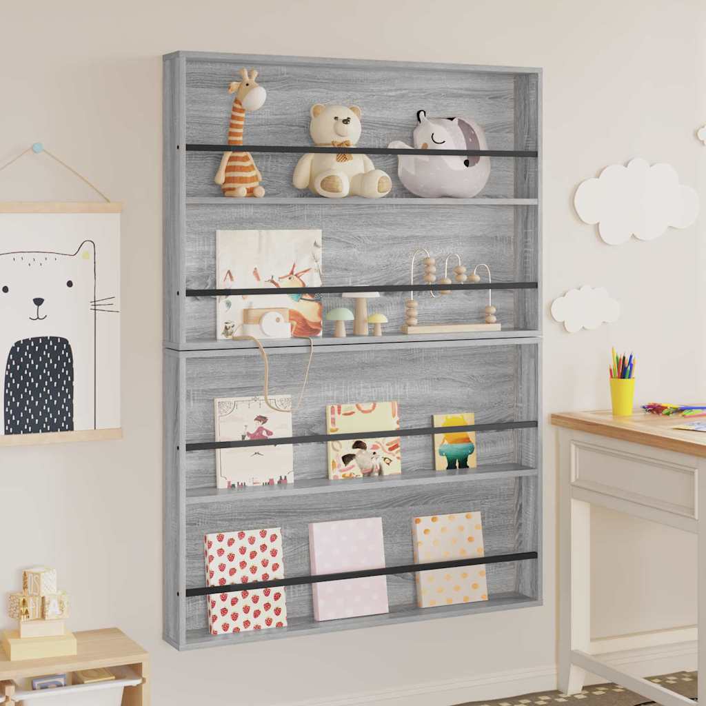 vidaXL Magazine Rack with Shelf 2 pcs Grey Sonoma 100 x 12 x 70 cm 4