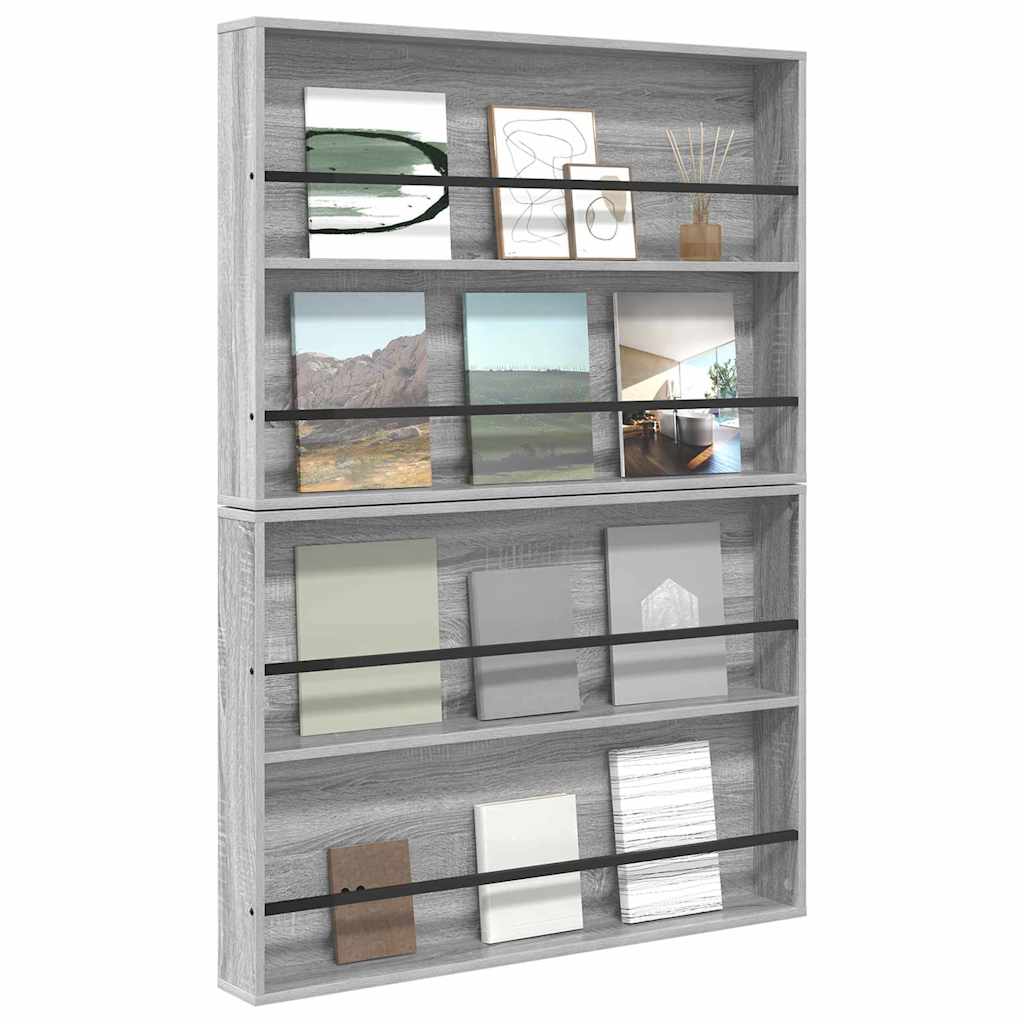 vidaXL Magazine Rack with Shelf 2 pcs Grey Sonoma 100 x 12 x 70 cm 3