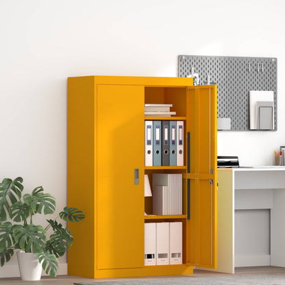 Storage Cabinet Steel Width 80 cm Mustard Yellow 140 cm