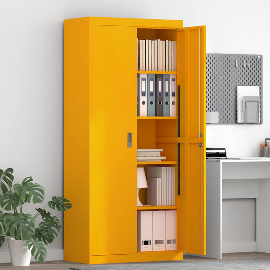 Storage Cabinet Steel Width 80 cm Mustard Yellow 180 cm