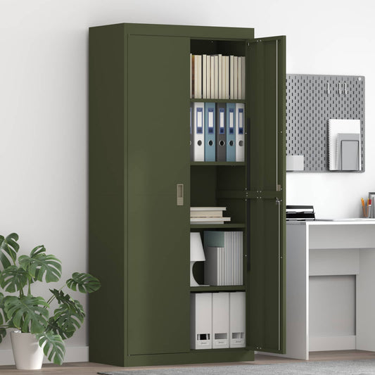 Storage Cabinet Steel Width 80 cm Olive Green 180 cm