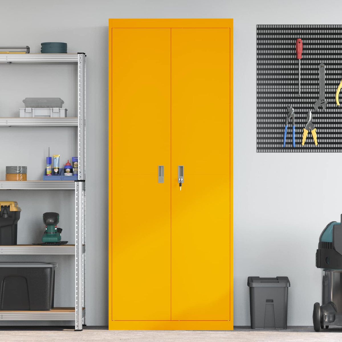 Storage Cabinet Steel Width 80 cm Mustard Yellow 200 cm
