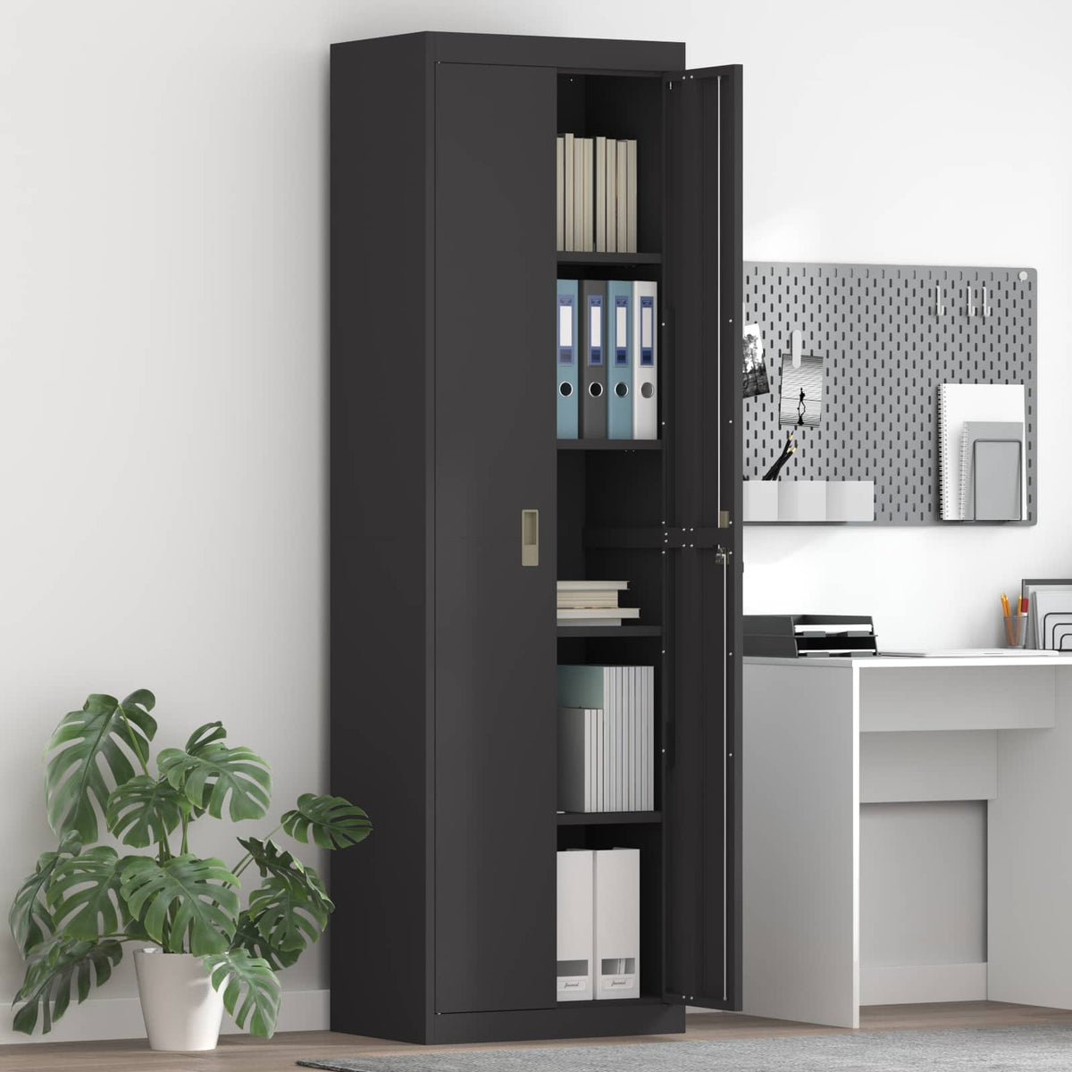 Storage Cabinet Steel Width 60 cm Black 200 cm