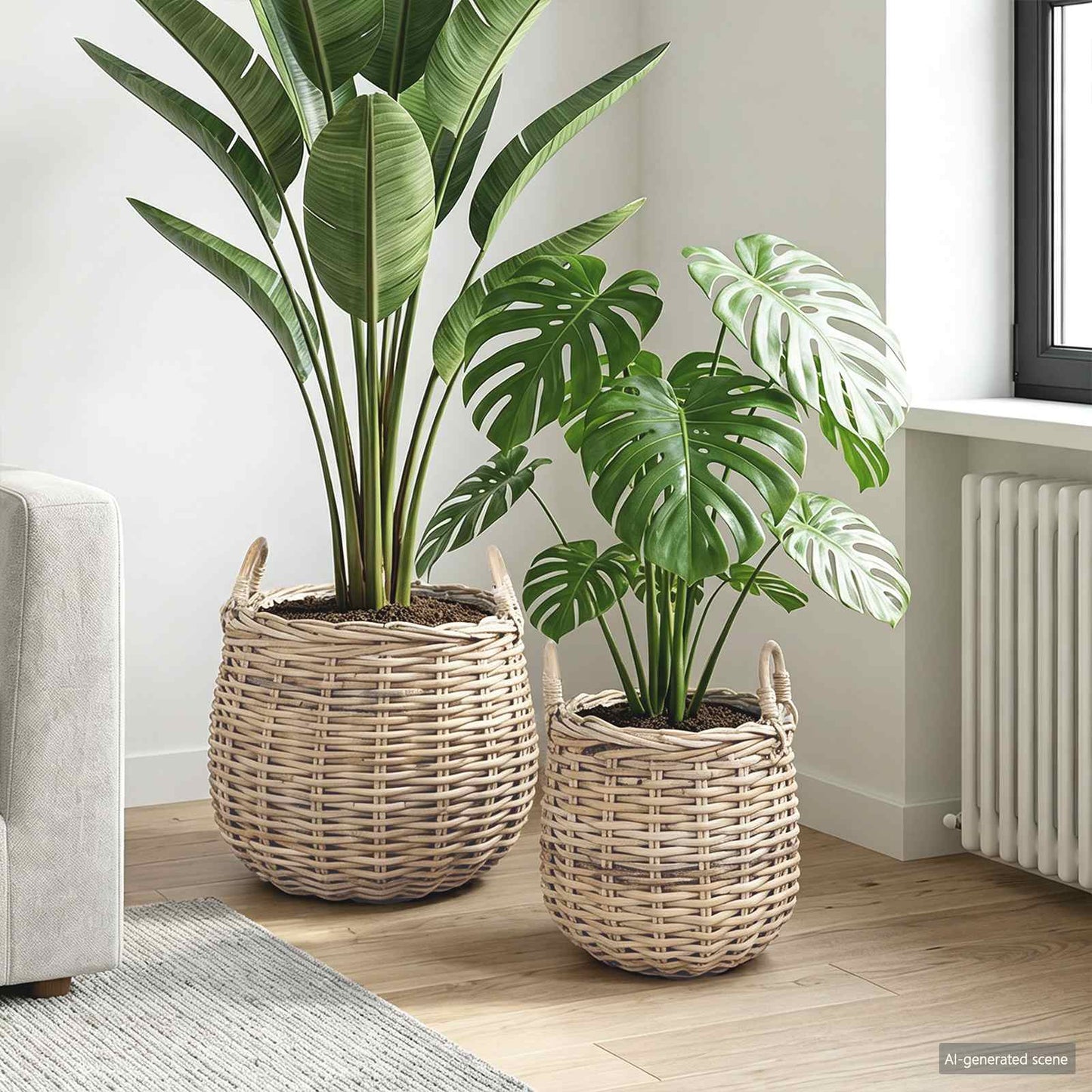vidaXL Planter Basket GENDT 2 pcs Natural Grey Kubu Rattan 1