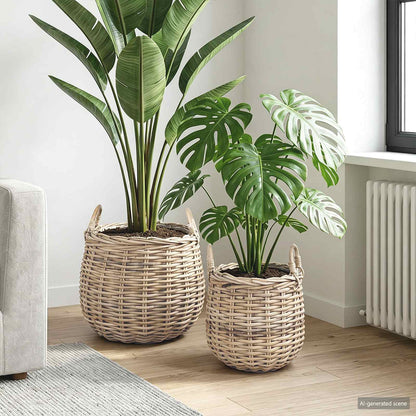 vidaXL Planter Basket GENDT 2 pcs Natural Grey Kubu Rattan 1