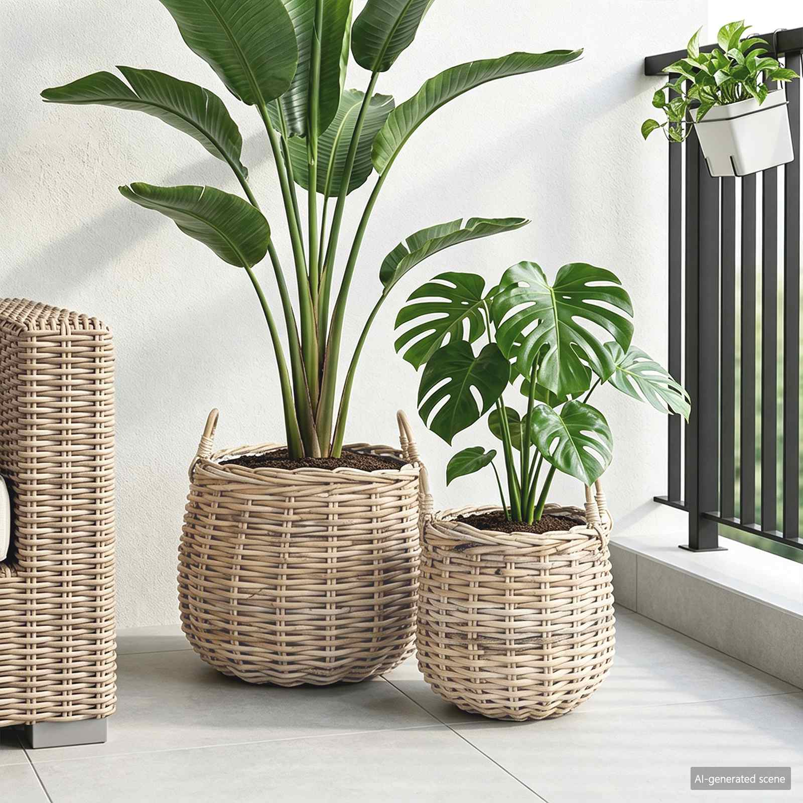 vidaXL Planter Basket GENDT 2 pcs Natural Grey Kubu Rattan 3