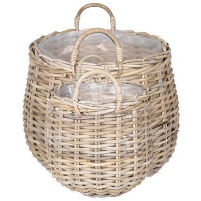 vidaXL Planter Basket GENDT 2 pcs Natural Grey Kubu Rattan 5