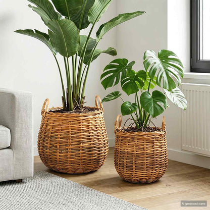Planter Basket GENDT 2 pcs Natural Kubu Rattan Brown