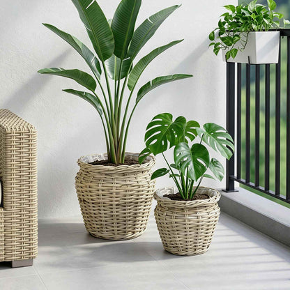Planter Basket GENDT 2 pcs Natural Kubu Rattan Grey