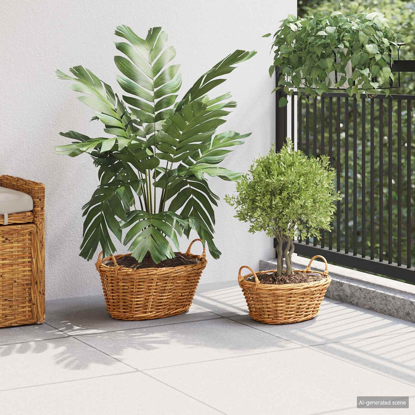 vidaXL Planter Basket GENDT 2 pcs Natural Brown Kubu Rattan 3