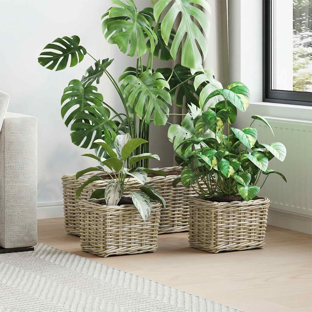 Planter Basket GENDT 3 pcs Natural Kubu Rattan Grey