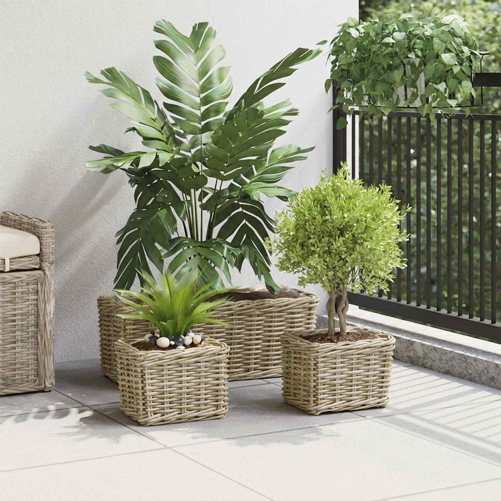 Planter Basket GENDT 3 pcs Natural Kubu Rattan Grey