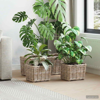 vidaXL Planter Basket GENDT 3 pcs Natural Grey Kubu Rattan 1