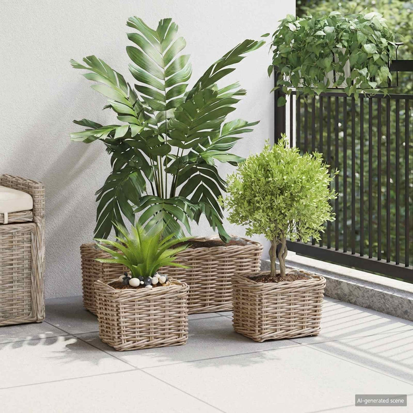 vidaXL Planter Basket GENDT 3 pcs Natural Grey Kubu Rattan 3
