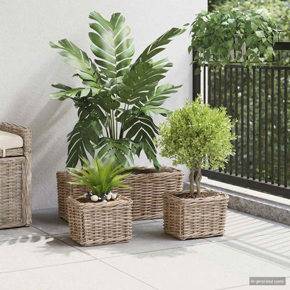 vidaXL Planter Basket GENDT 3 pcs Natural Grey Kubu Rattan 3