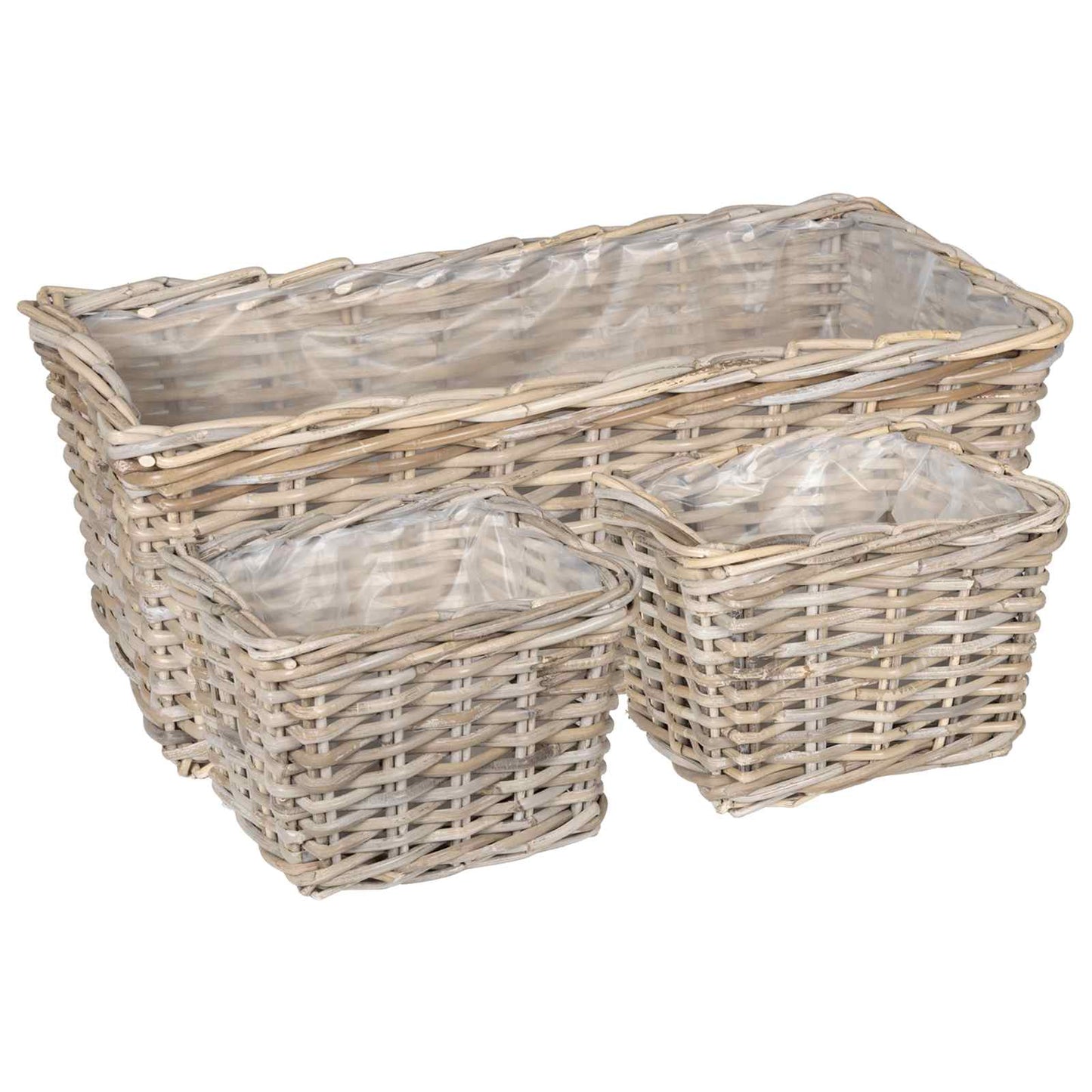 vidaXL Planter Basket GENDT 3 pcs Natural Grey Kubu Rattan 2