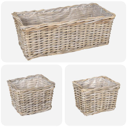 vidaXL Planter Basket GENDT 3 pcs Natural Grey Kubu Rattan 4