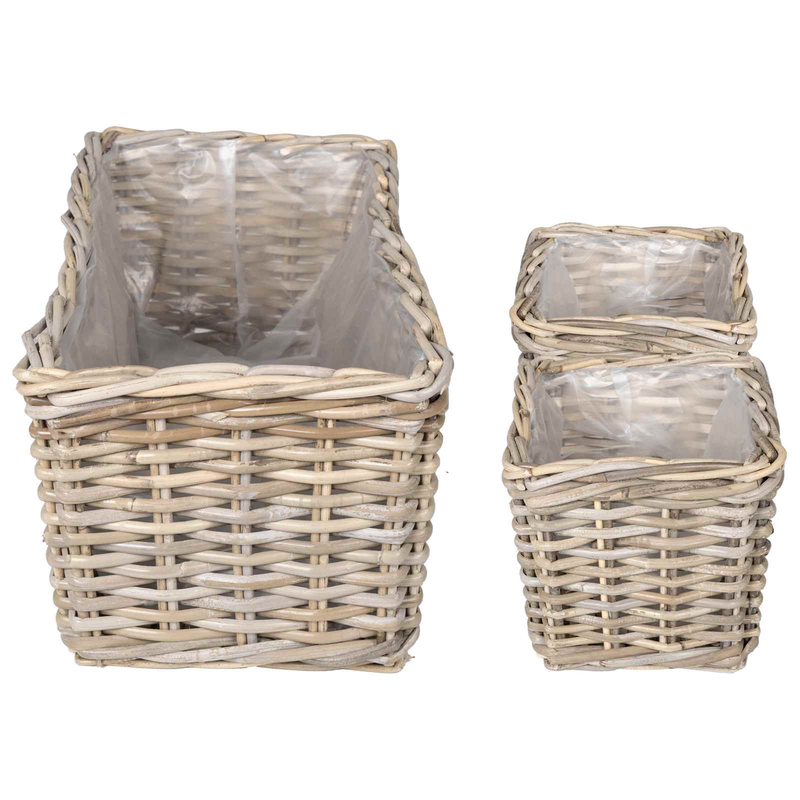 vidaXL Planter Basket GENDT 3 pcs Natural Grey Kubu Rattan 5