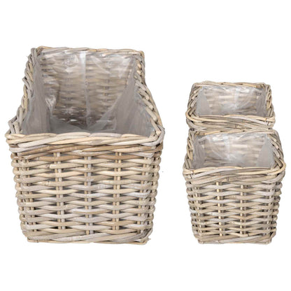 vidaXL Planter Basket GENDT 3 pcs Natural Grey Kubu Rattan 5
