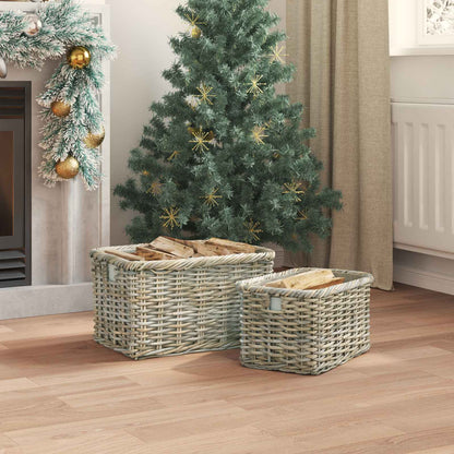 Firewood Basket GENDT 2 pcs Natural Kubu Rattan Grey
