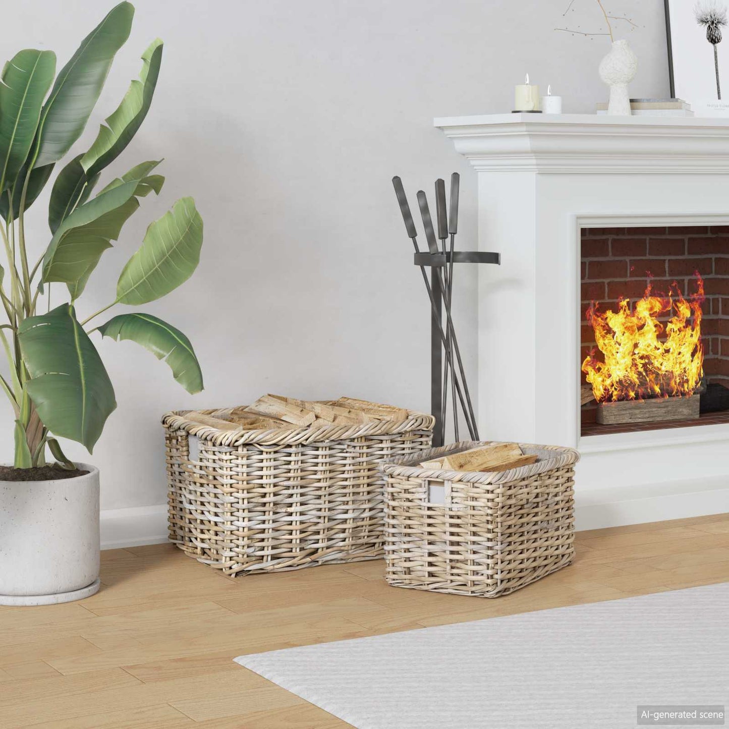 vidaXL Firewood Basket GENDT 2 pcs Natural Grey Kubu Rattan 1