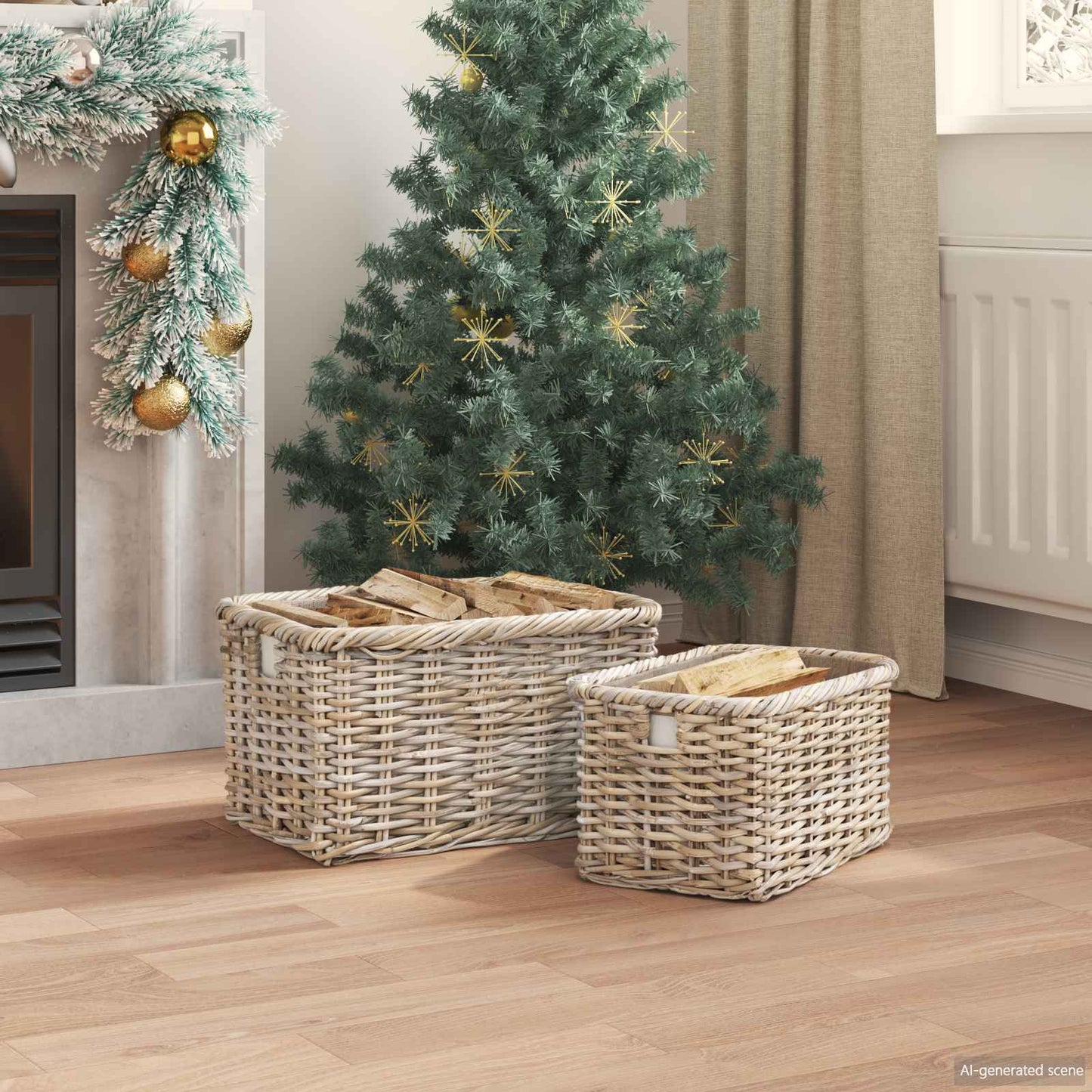 vidaXL Firewood Basket GENDT 2 pcs Natural Grey Kubu Rattan 3