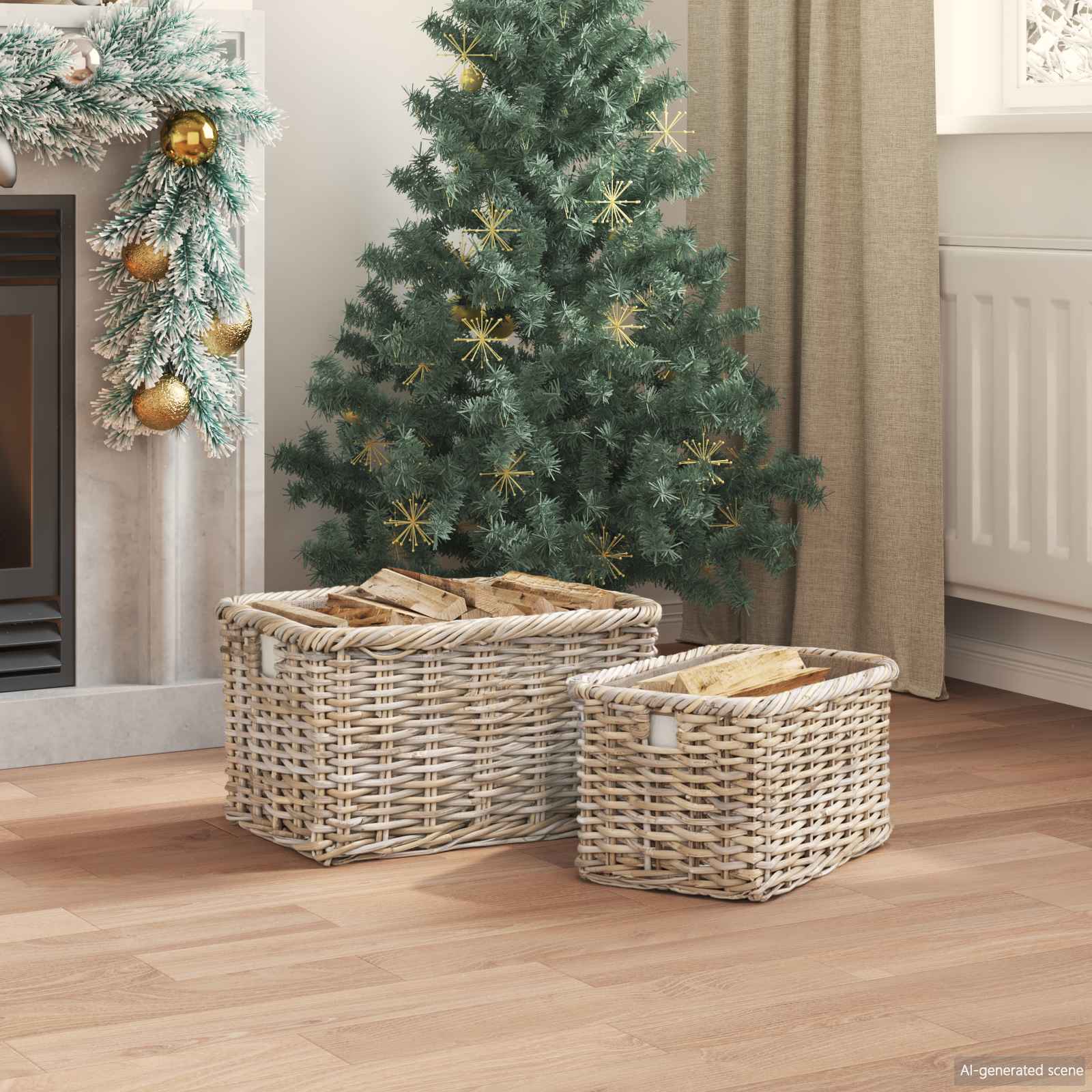 vidaXL Firewood Basket GENDT 2 pcs Natural Grey Kubu Rattan 3