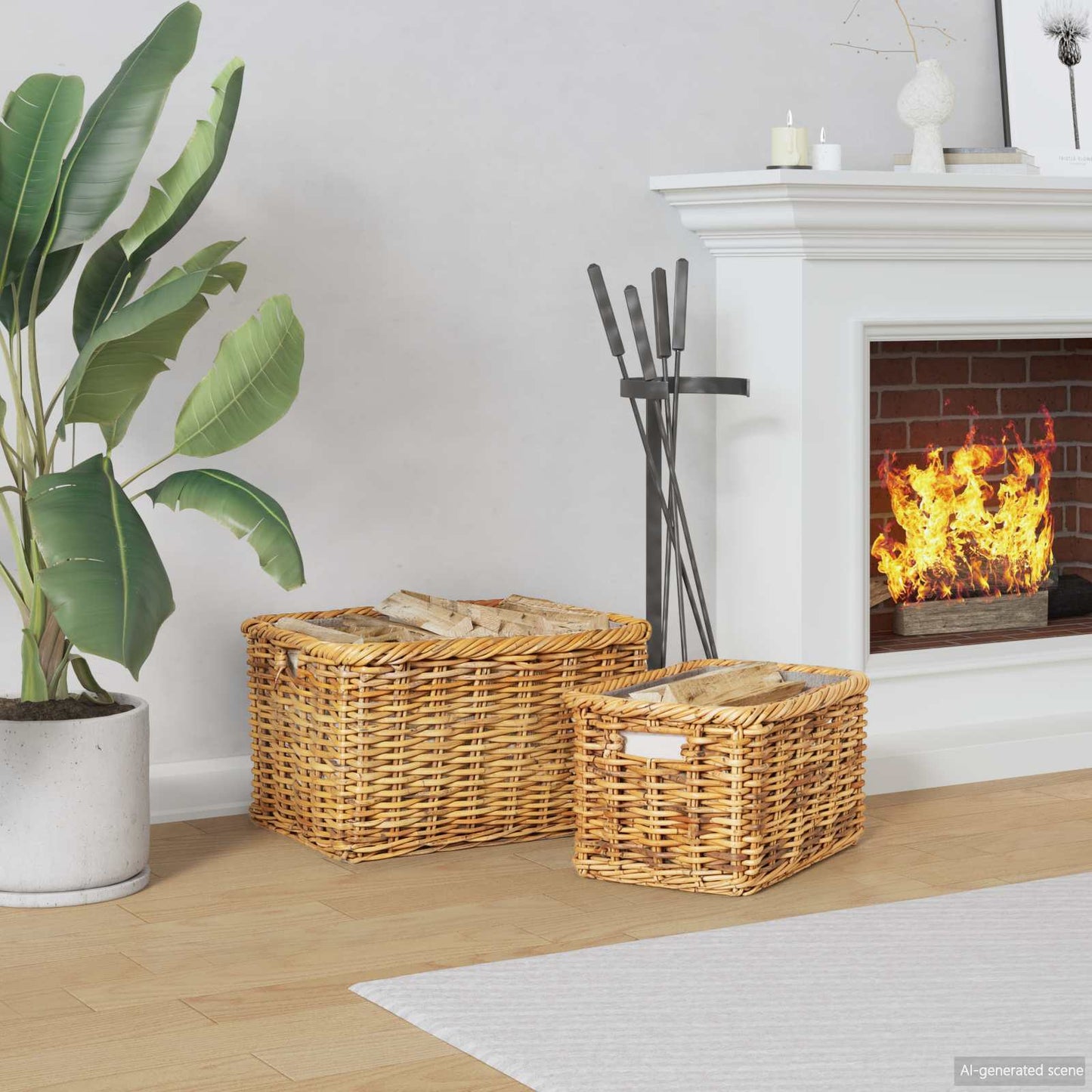 vidaXL Firewood Basket GENDT 2 pcs Natural Brown Kubu Rattan 1