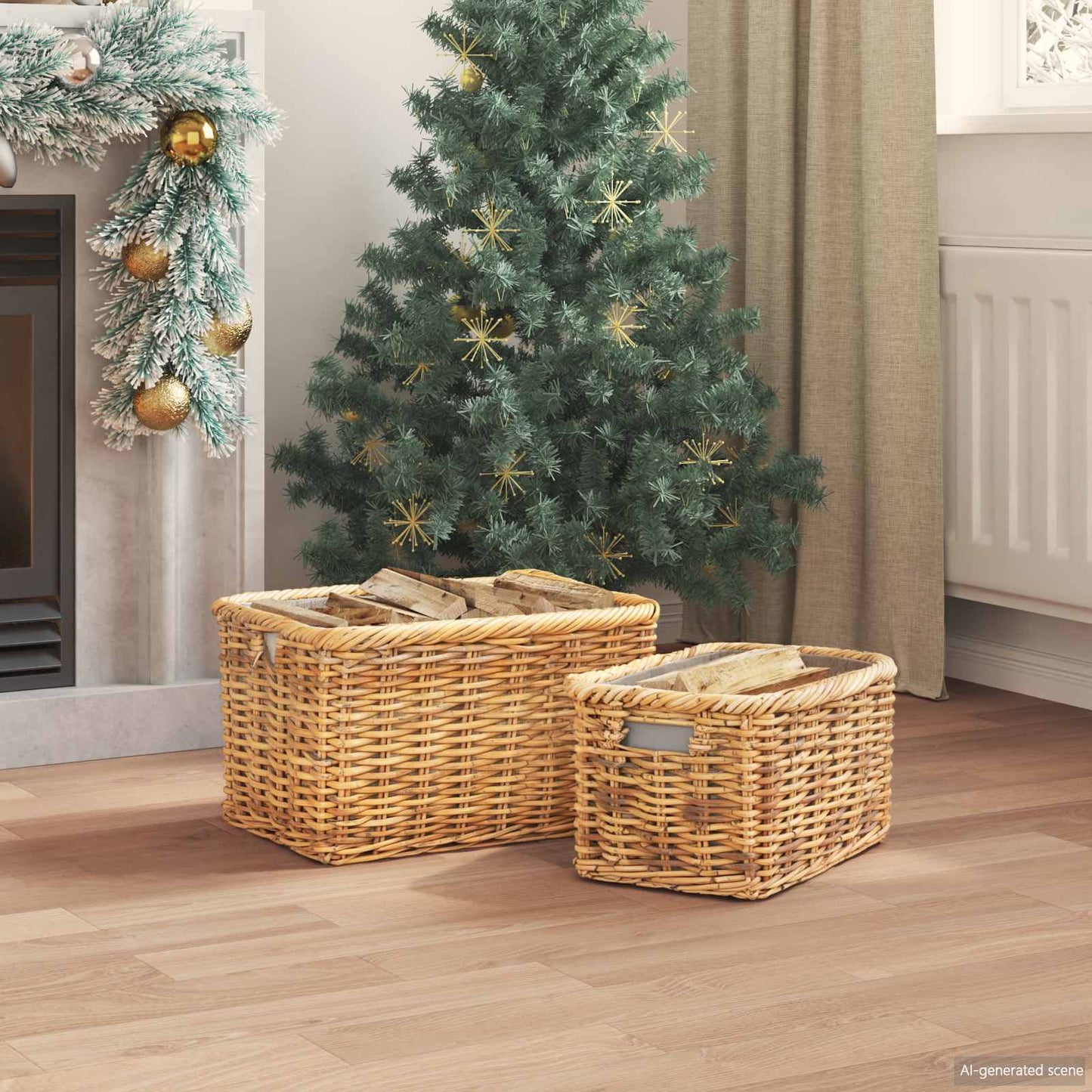 vidaXL Firewood Basket GENDT 2 pcs Natural Brown Kubu Rattan 3