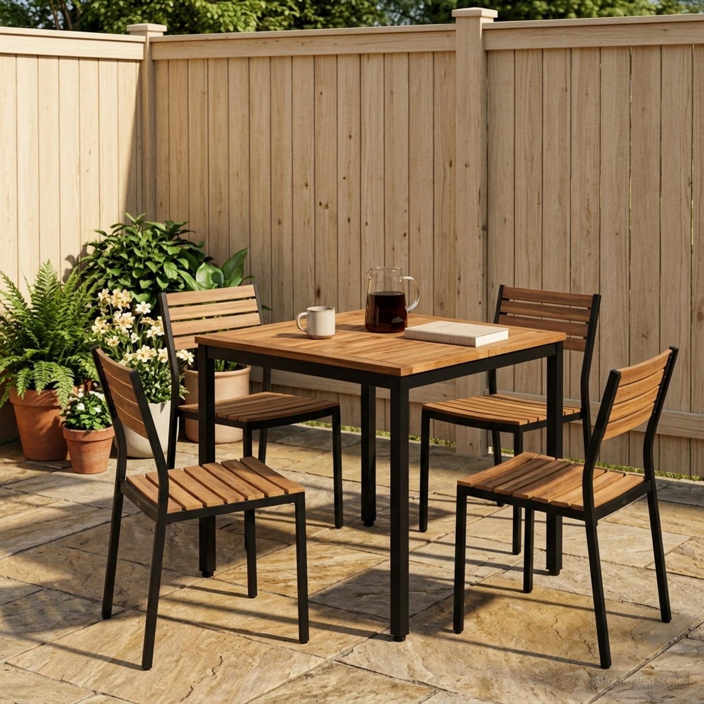 vidaXL Garden Dinner Table Natural and Black 70 x 68.5 x 75 cm 1