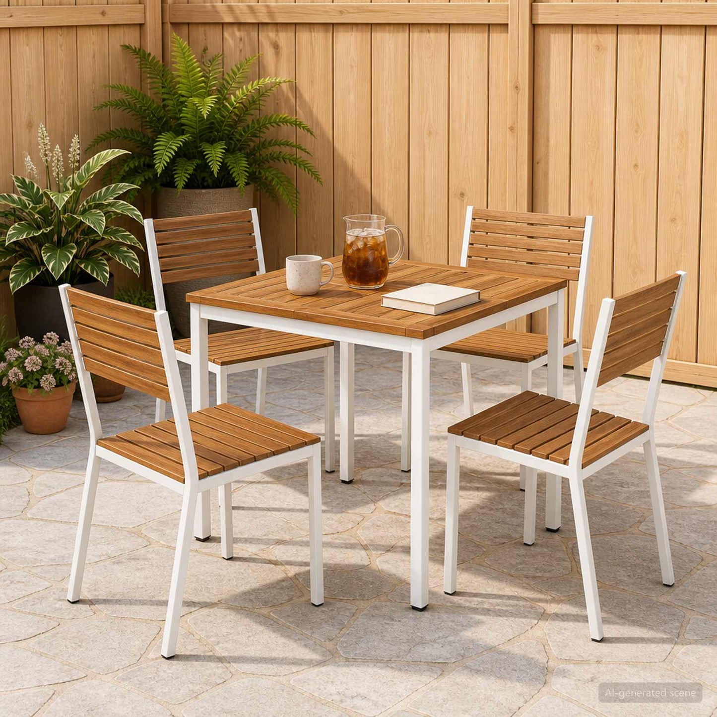vidaXL Garden Dinner Table Natural and White 70 x 68.5 x 75 cm 1